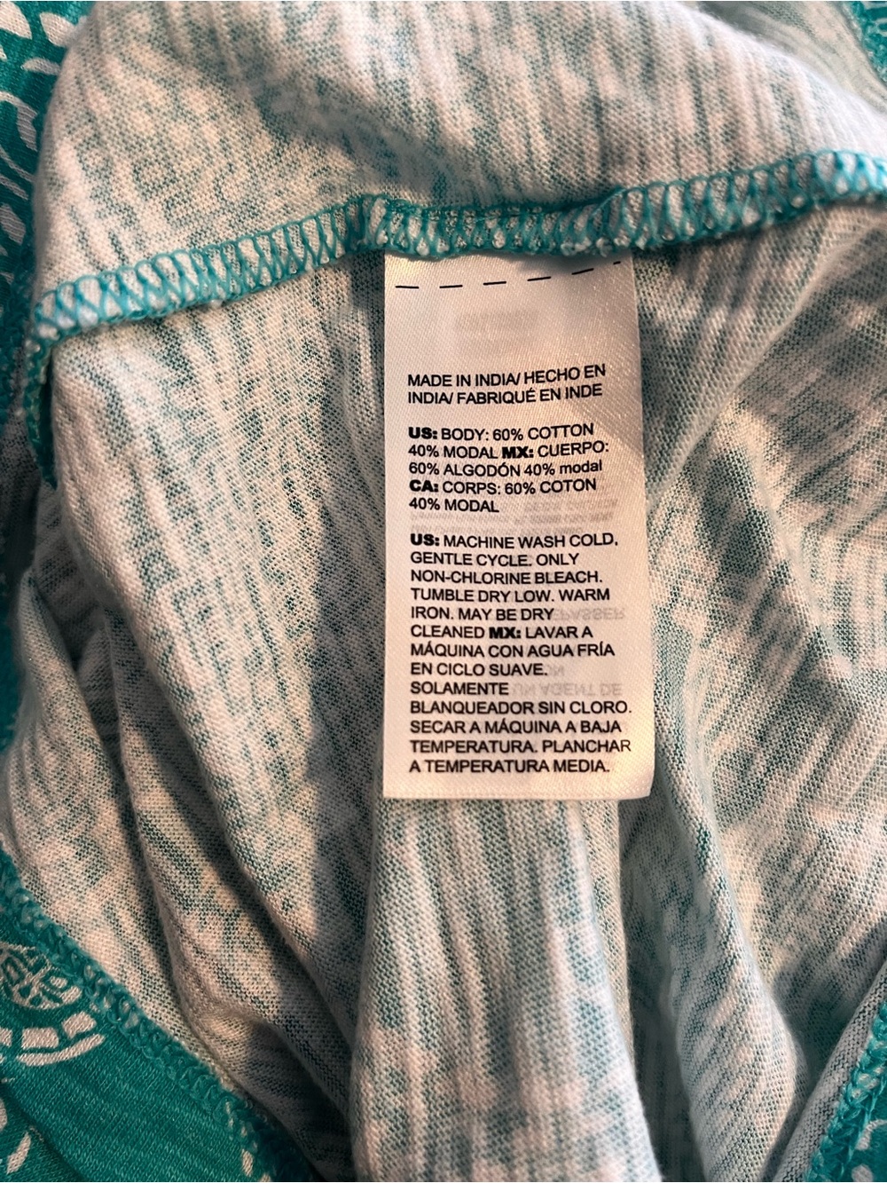 Chico's Teal White Paisley V Neck Cotton Modal Top Blouse Shirt Size 1 Medium - Picture 12 of 12